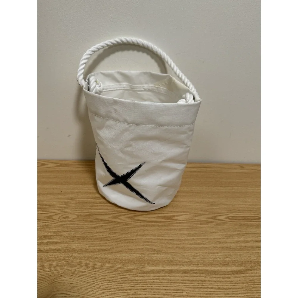 Sea Bags of Maine White Star Bucket Bag Recycled Sail Cloth Handcrafted in USA